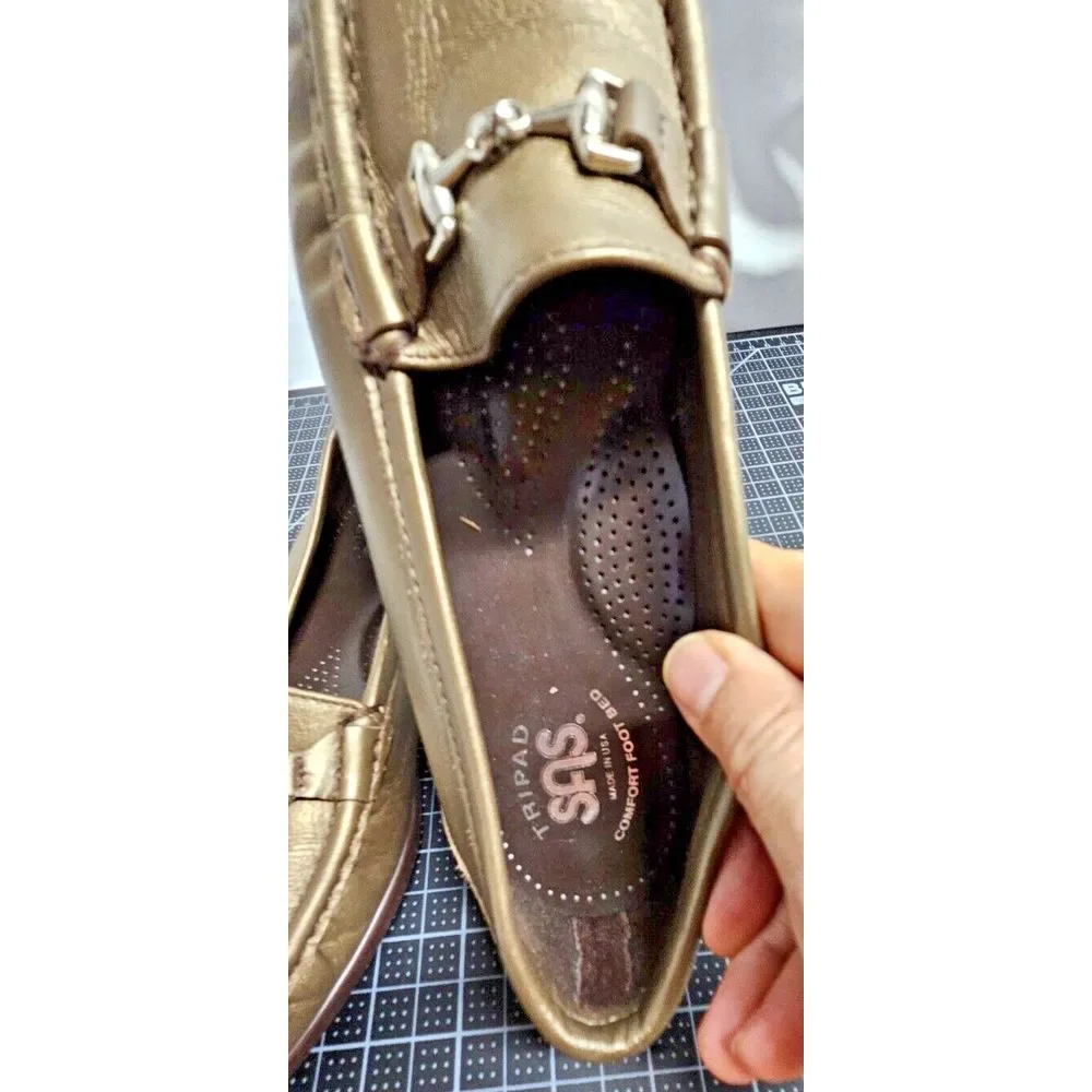 SAS Tripad cofort metro horsebit loafers shoes gold metallic Sz‎ 5.5 M